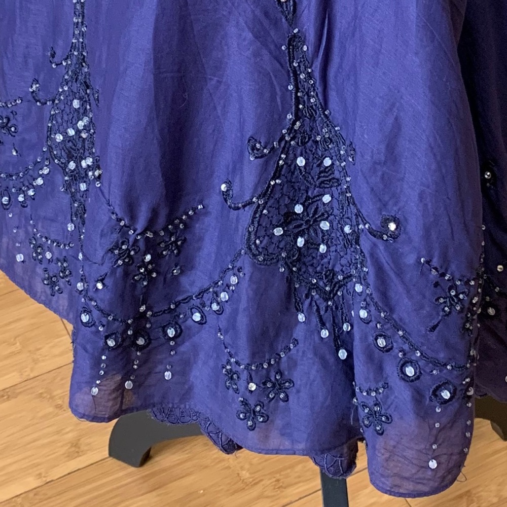 Lithe Beaded Embroidered Navy Full Layered Skirt - Picture 3 of 11